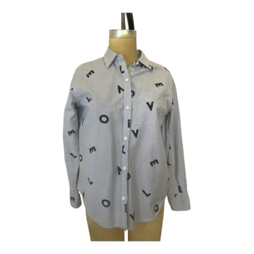 Current Elliott Women’s Love Letters Graphic Oxford Blue Shirt